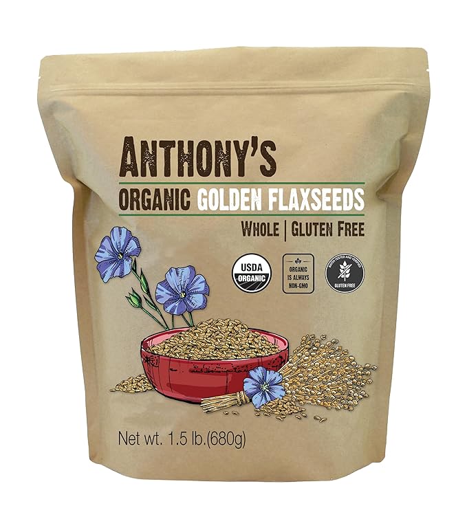 Anthony's Organic Whole Golden Flaxseeds, 1.5 lb, Gluten Free, Non-GMO, Vegan