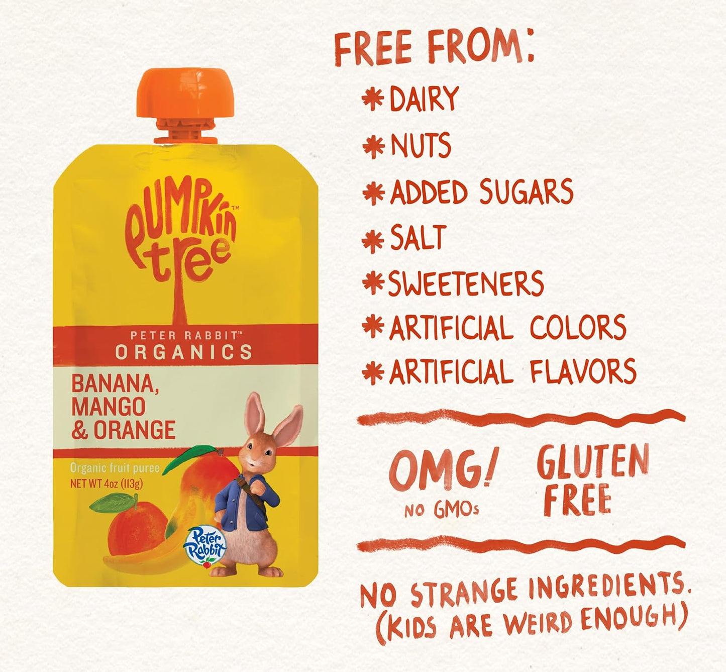 Pumpkin Tree Peter Rabbit Organics Mango, Banana and Orange Snacks, 4 Oz (Pack of 10)