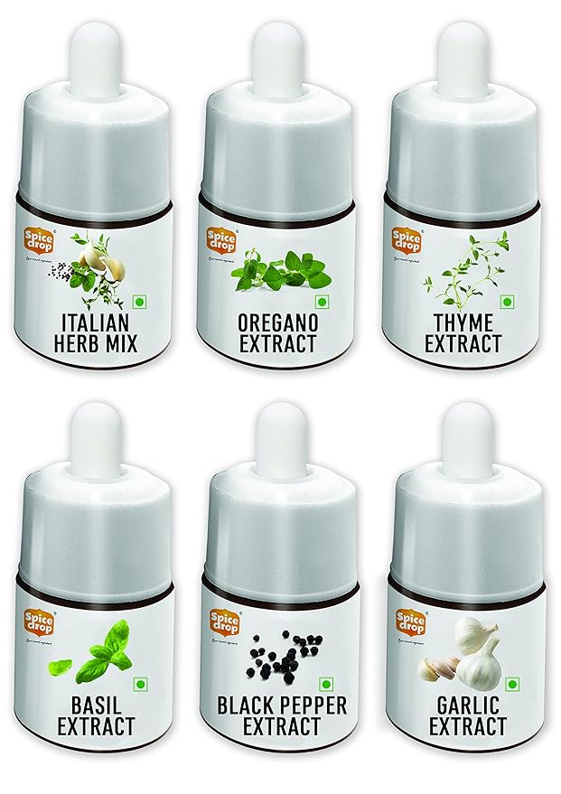 Spice Drop Pack Of 6 Herbs Extracts - 100% Natural - For Cooking, Baking, Sauce, Dips - Each 0.17oz (180 drops) | Holiday Gift Pack | Authentic Flavor | Vegan | Keto & Paleo Friendly | Non-GMO