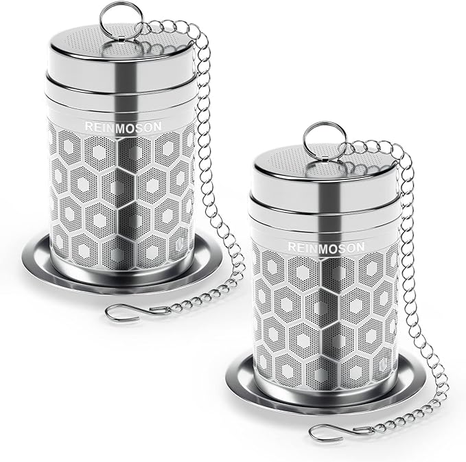 2 Pack Reinmoson Tea Strainers for Loose Tea, Extra Fine Mesh Tea Infuser, 304 Stainless Steel & Updated Slim Threaded Lid, Loose Leaf Tea Steeper for Black Tea, Rooibos, etc