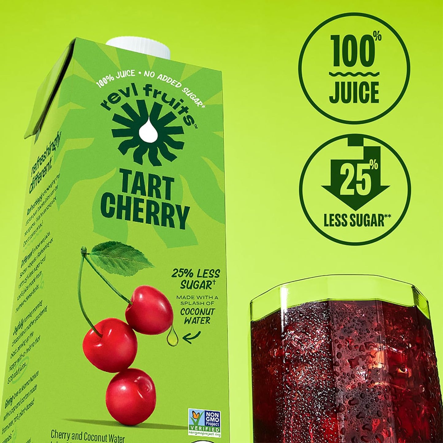 Revl Fruits™ 100% Juice, No Added Sugar, Tart Cherry, 32 fl oz. Carton (Pack of 2)