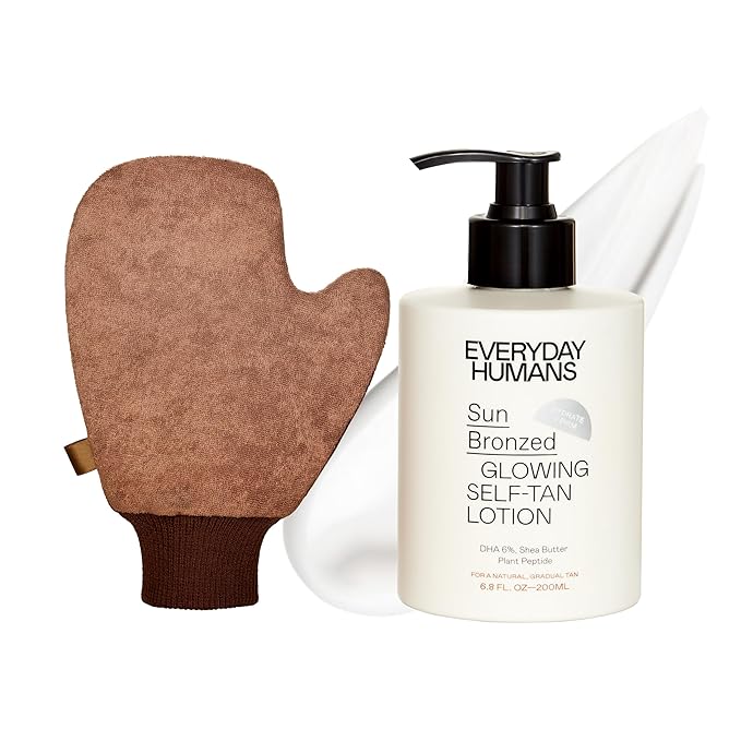Everyday Humans Sun Bronzed Glowing Self -Tan Lotion (Medium to Dark) + Tanning Mitt