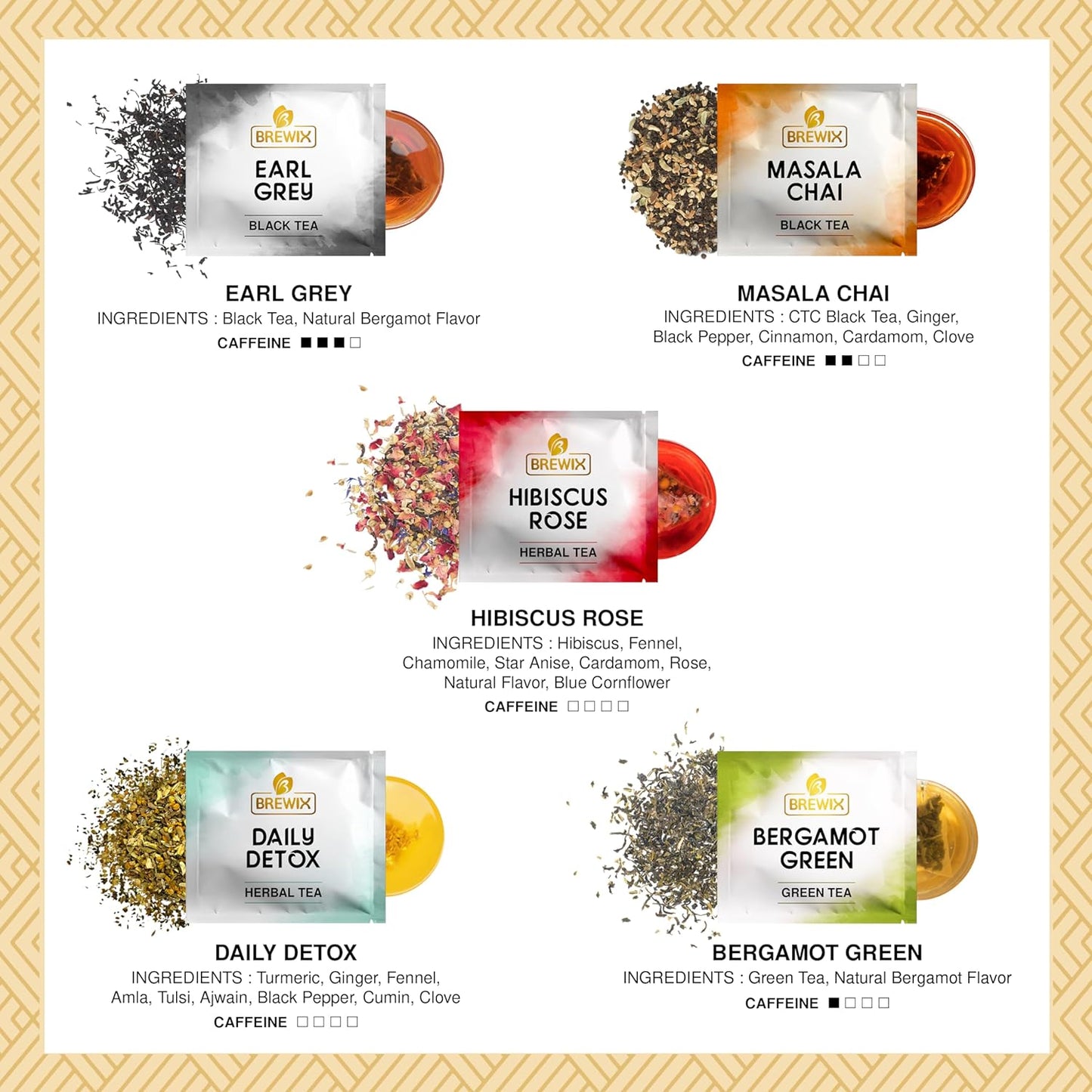 BREWIX Premium Assorted Tea Sampler Gift Box (15 Pyramid Individually Wrapped Tea Bags) | Herbal Tea, Black Tea, Green Tea | Tea Gift Set & Variety Pack | Gifts for Women & Men, Tea Set