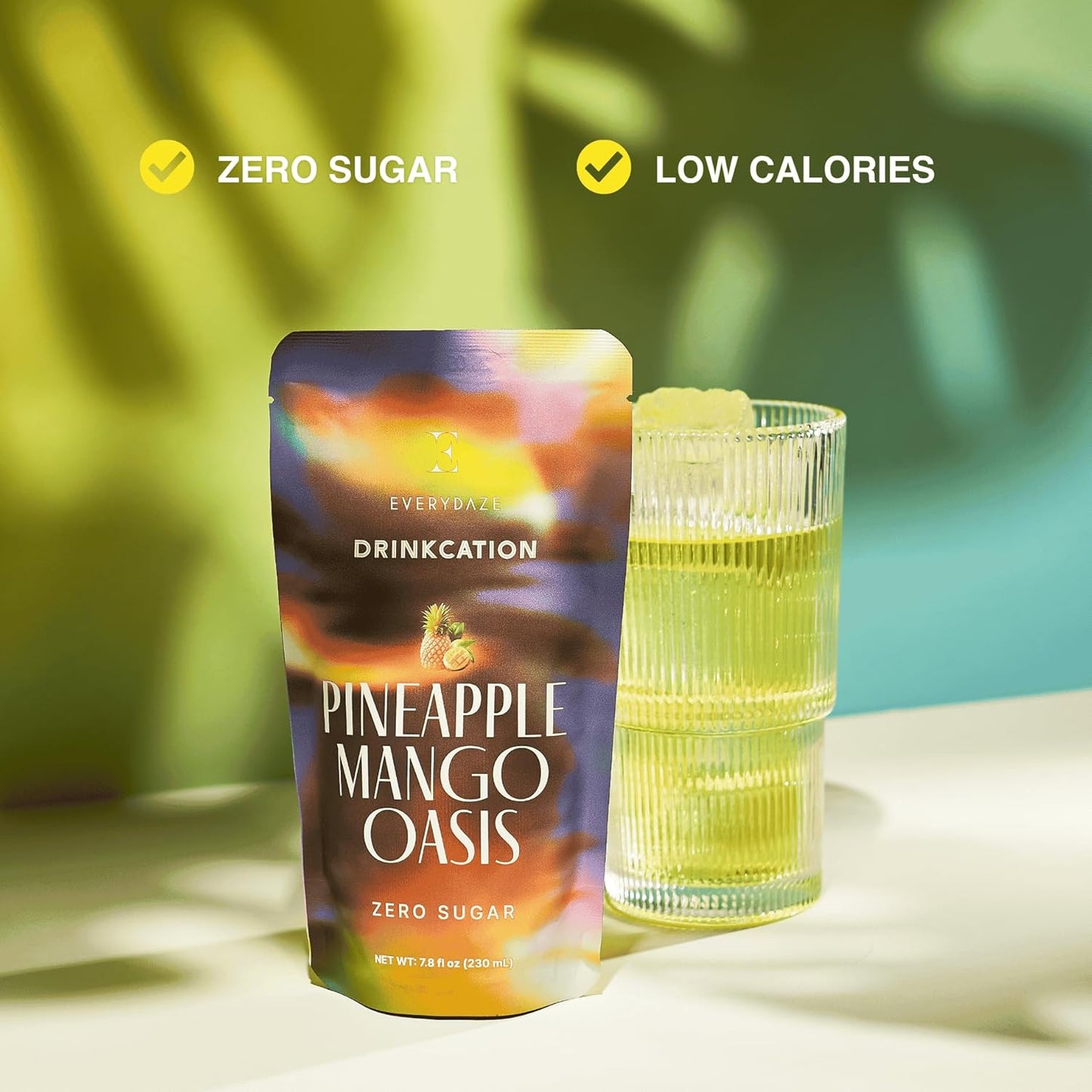 EVERYDAZE Drinkcation Zero Sugar Ready to Drink Fruit Ade with Real Fruit Concentrate | Korean Convenience Store Drink | 7.8 fl oz Pouches x (10 Pack), Low Calorie (Pineapple Mango Oasis)