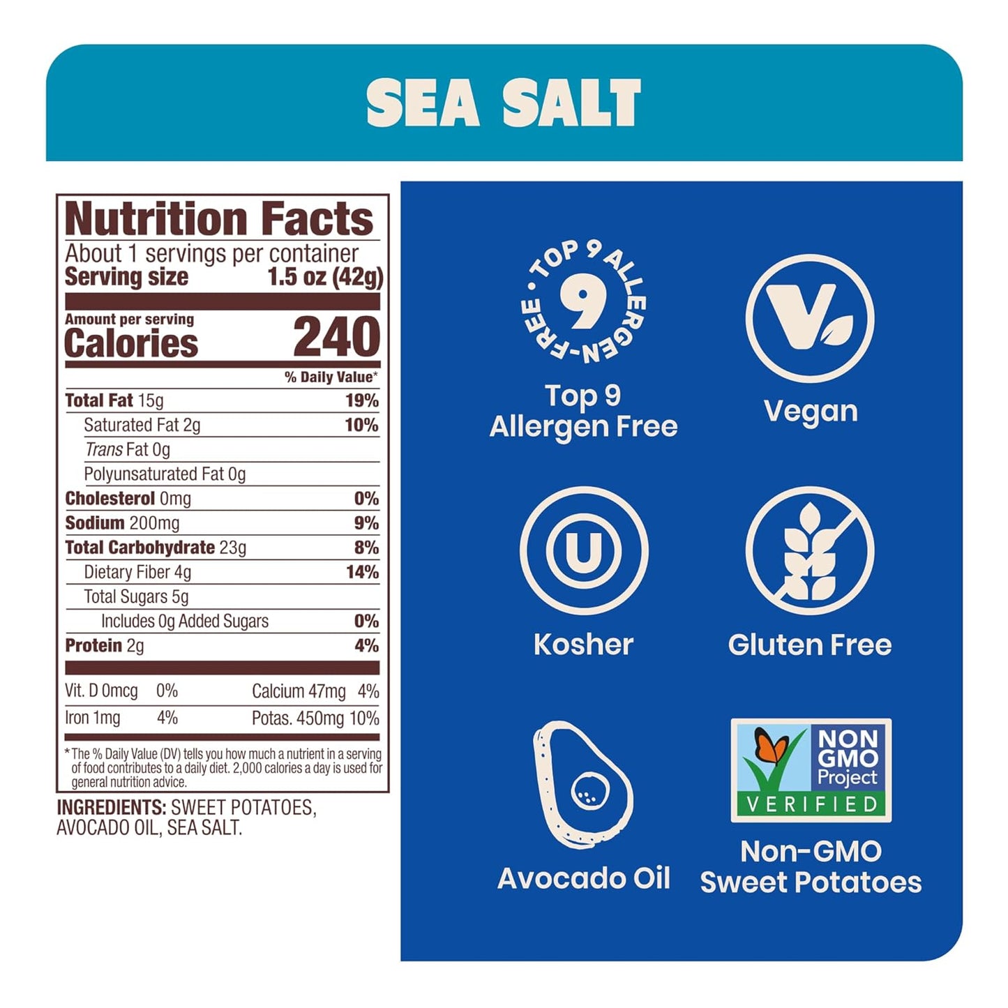 Jackson’s Sweet Potato Kettle Chips with Sea Salt made with Premium Avocado Oil (1.5 Ounce, Pack of 18) - Allergen-friendly, Gluten Free, Peanut Free, Vegan, Paleo Friendly - Shark Tank Product