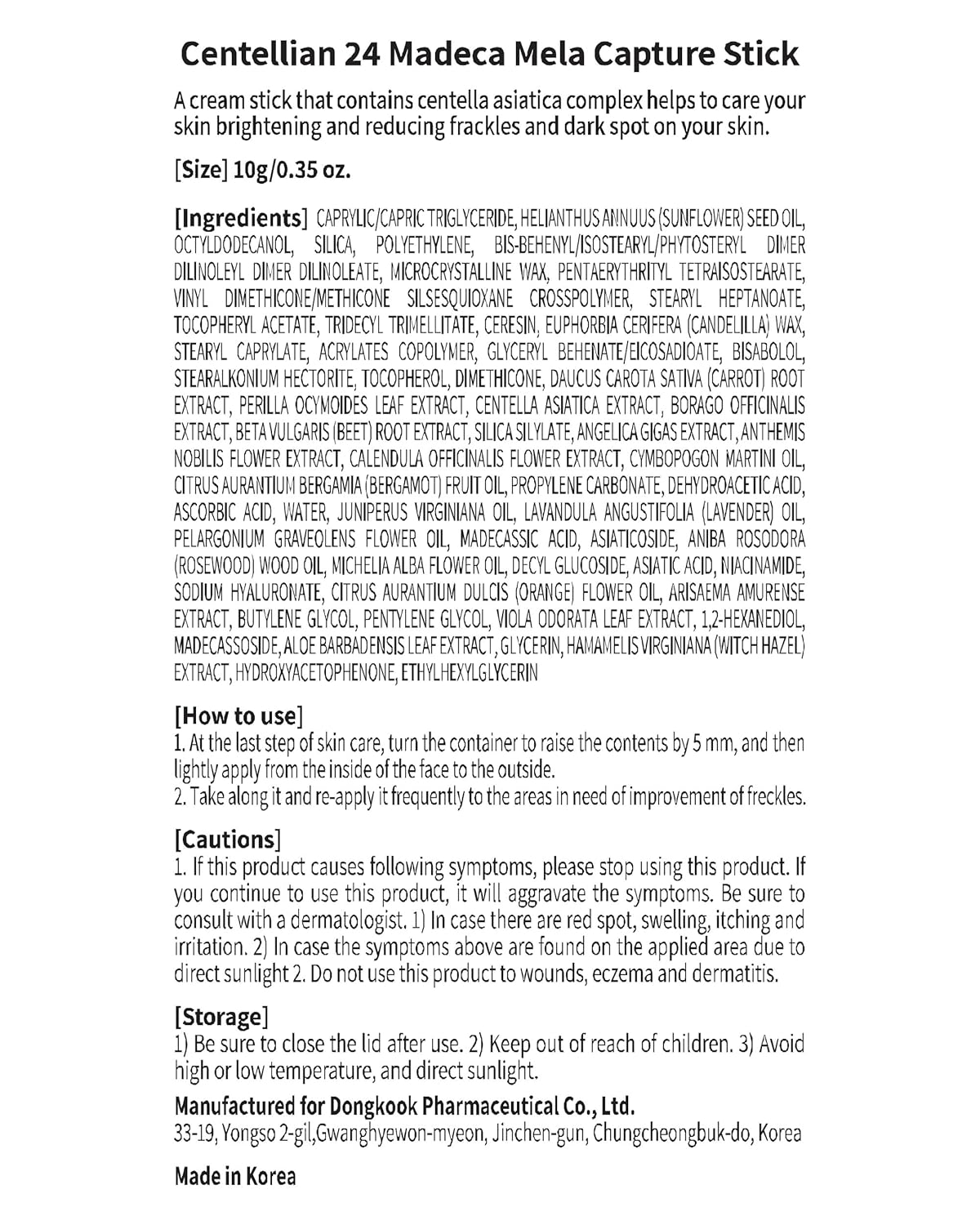 CENTELLIAN 24 Madeca Capture Stick (0.4oz) - Multi Balm Stick for Even Skin Tone. Korean Skin Care, Eye Cream & Moisturizer. Travel Essentials. TECA, Centella Asiatica, Vitamin C. (Blemish & Freckles)