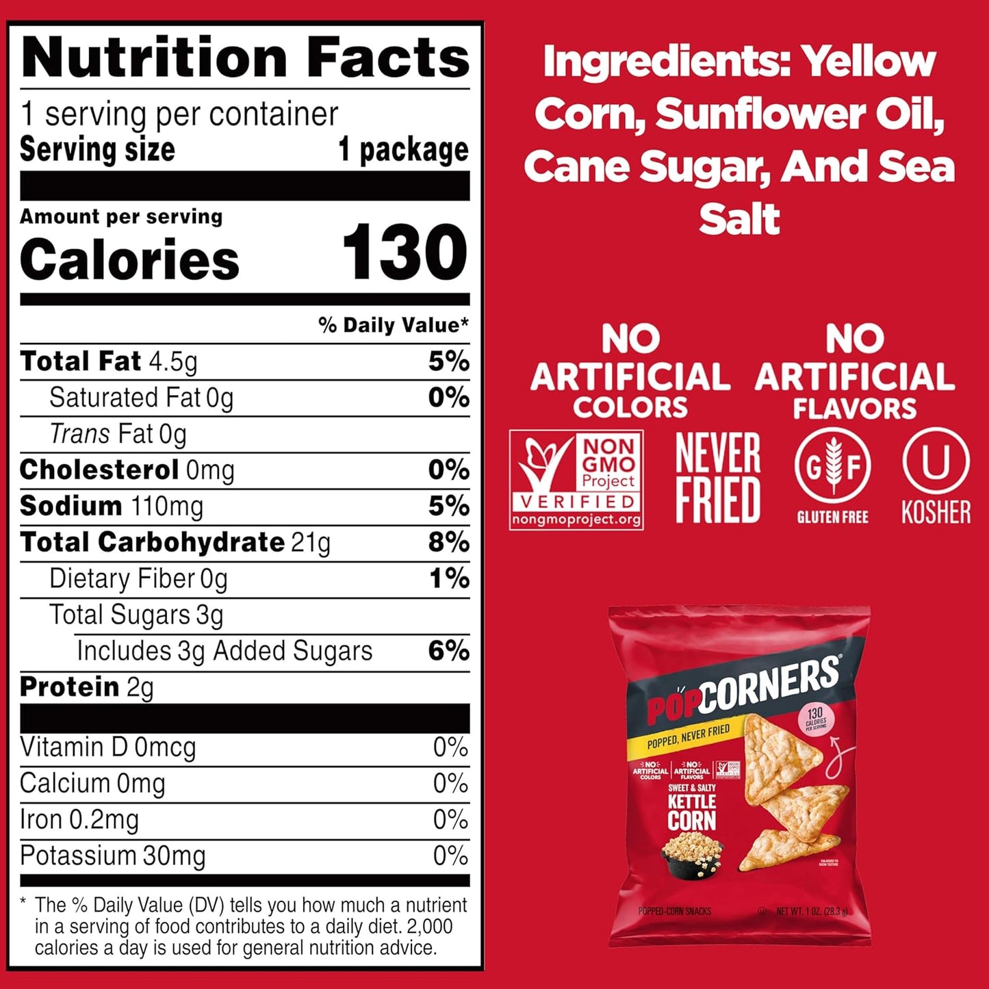 PopCorners Popped Corn Snacks, Kettle Corn, 1 Ounce (Pack of 20) (Packaging May Vary)