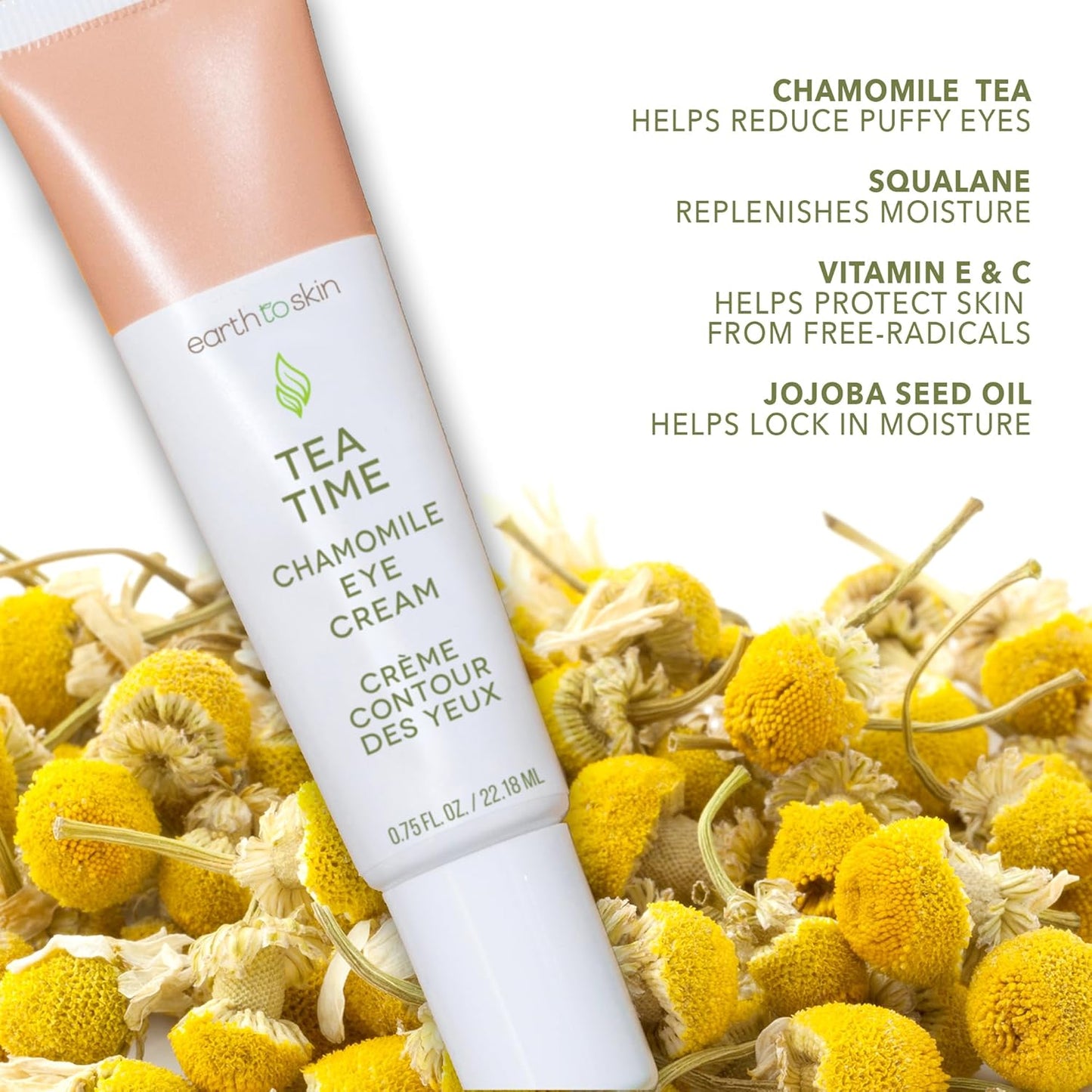 Earth To Skin Tea Time Chamomile Anti-Aging Eye Cream with Vitamin E and Vitamin C, Helps Repair & Revitalize (0.75 Fl Oz)