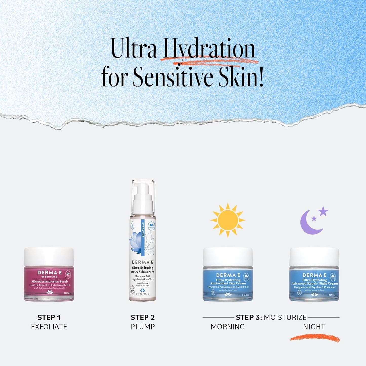 Derma E Ultra Hydrating Night Cream, Advanced Repair Overnight Face Moisturizer with Hyaluronic Acid to Replenish, Smooth and Nourish Skincare , 2 oz