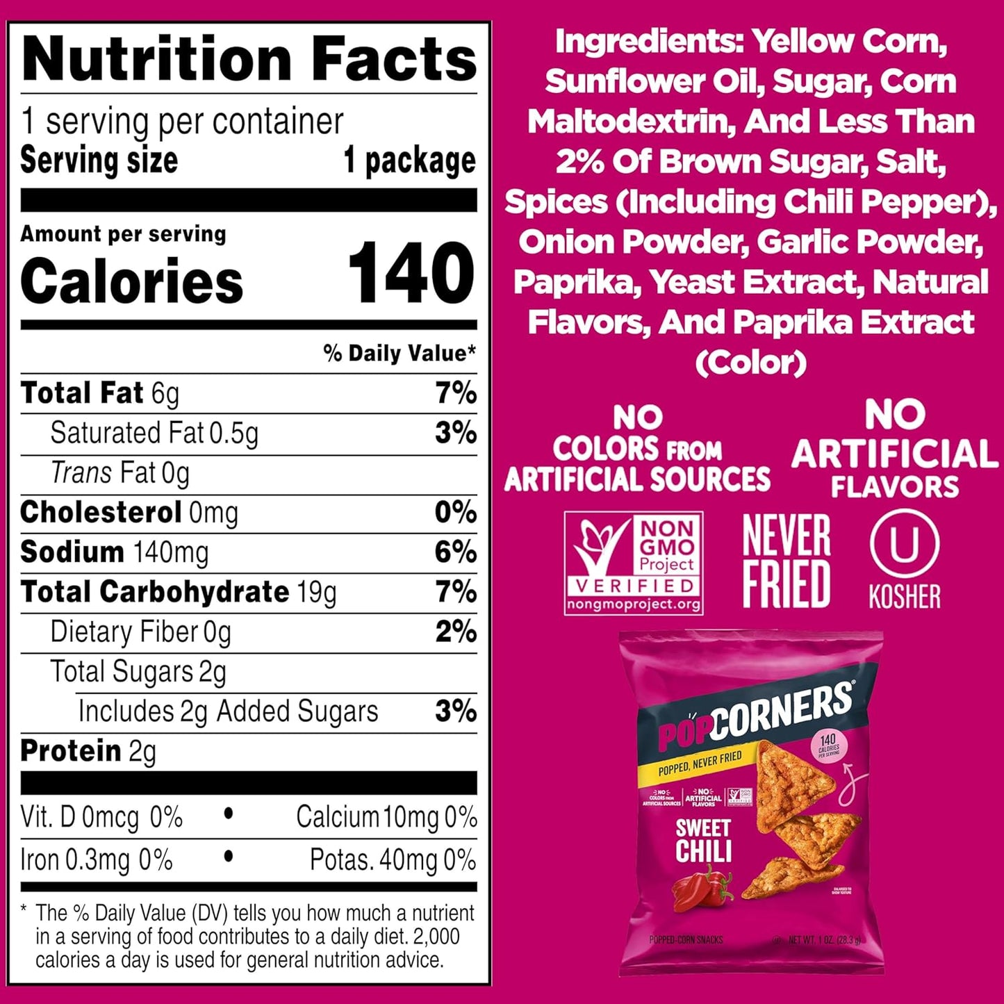 PopCorners Popped Corn Snacks, Sweet Chili, 1 Ounce (Pack of 20) (Packaging May Vary)
