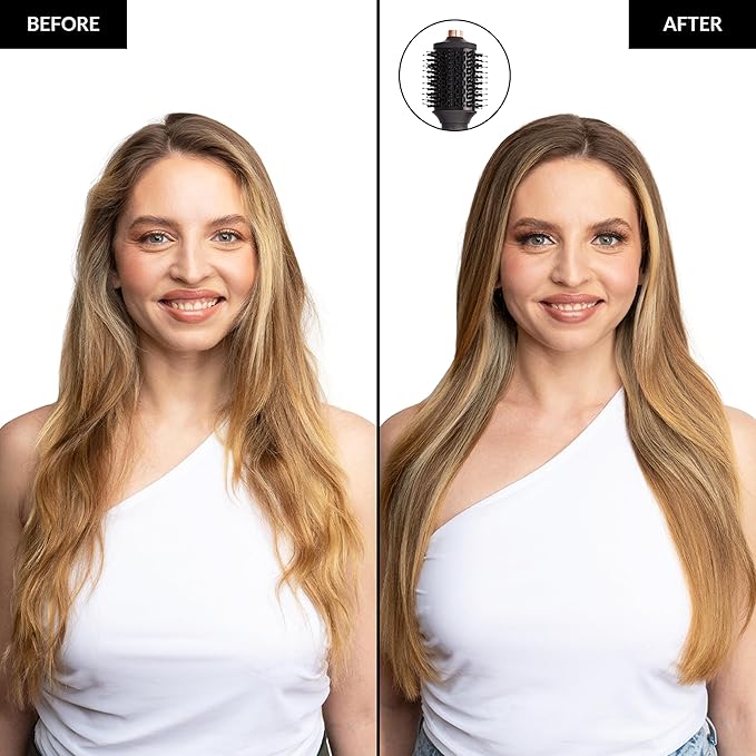 FoxyBae Interchangeable 5-in-1 Super Styler Pro Hair Styling Curling Iron Set - w/Drying Cylinder, Ceramic Blowout & Round Brushes, 2 Auto-Wrap Curlers - for Frizz-Free, Smooth Hair (Black-Rose Gold)