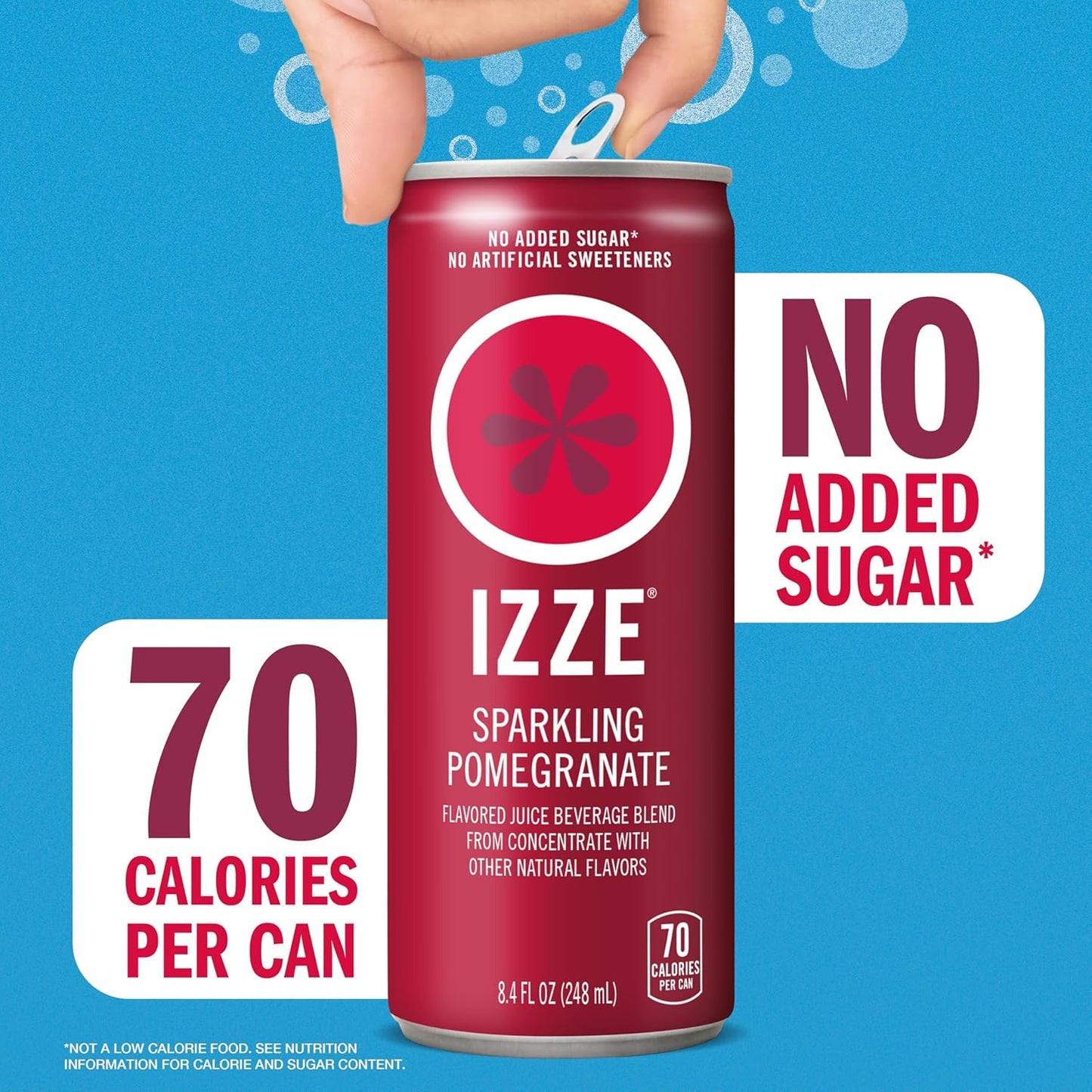 IZZE Sparkling Water Juice Beverage Blend, Pomegranate, No Sugar Added, 8.4 FL OZ, 24 Cans