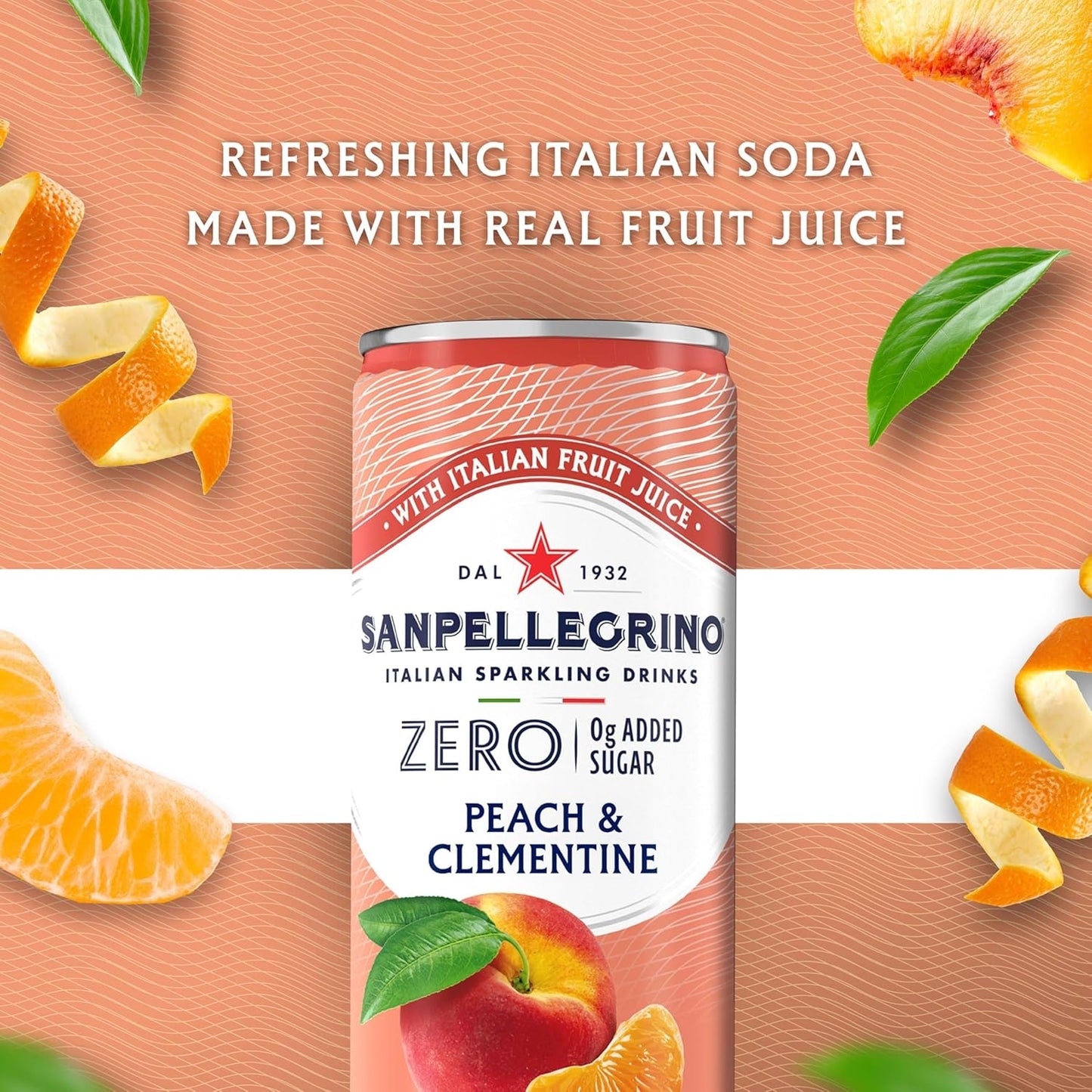 Sanpellegrino Zero Grams Added Sugar Italian Sparkling Drinks, Sparkling Peach Clementine Beverage, 11.15 Fl Oz (Pack of 24)