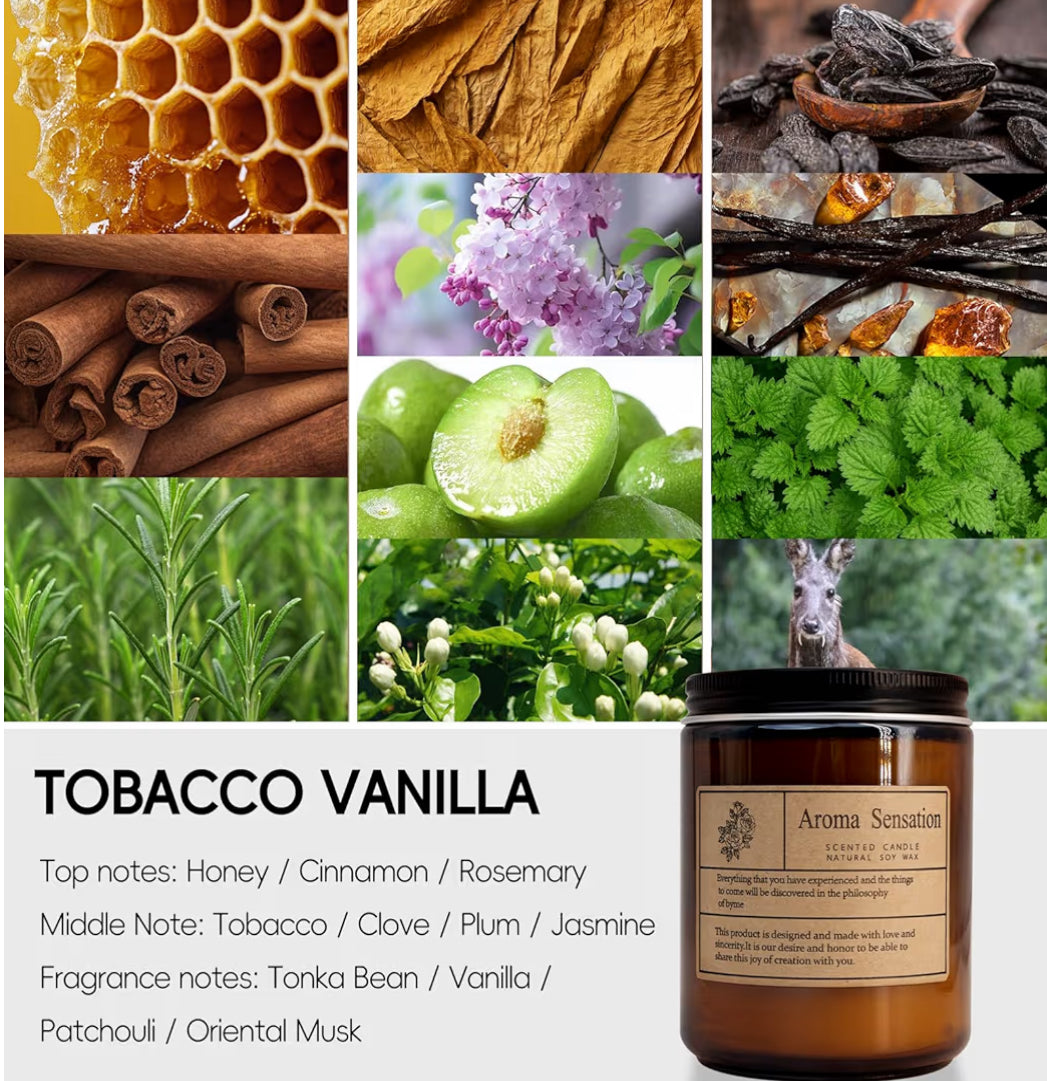 Organic Smoked Vanilla Candles - Non Toxic Soy Candles for Home, Stress Relief & Meditation (7oz)