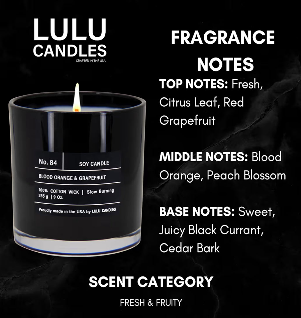 Lulu Candles | Blood Orange & Grapefruit | Luxury Scented Soy Jar Candle | Hand Poured in The USA | Highly Scented Long Lasting (9 Oz.)