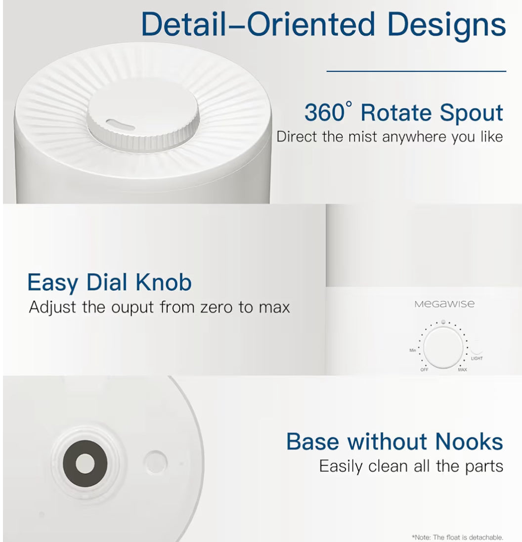 MegaWise Topfill 7-colour Night light humidifier for Kid bedroom with 3.5L Large Capacity, No leakage Design Fine Mist Output Auto Shutoff, Essential Oil Safe Tank