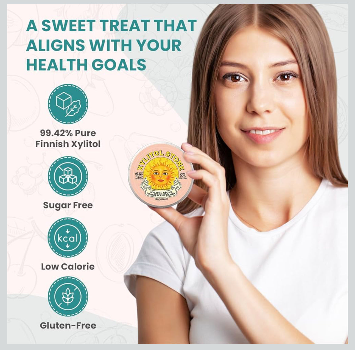 Xylitol Stone Sugar Free Candy - Vegan & Keto Friendly Unique Hard Candy Sugar-Free - 100% Natural Flavor Candies - Gluten Free & Non-GMO Breath Freshener Low Calorie Mints - Peach (Pack of 3)