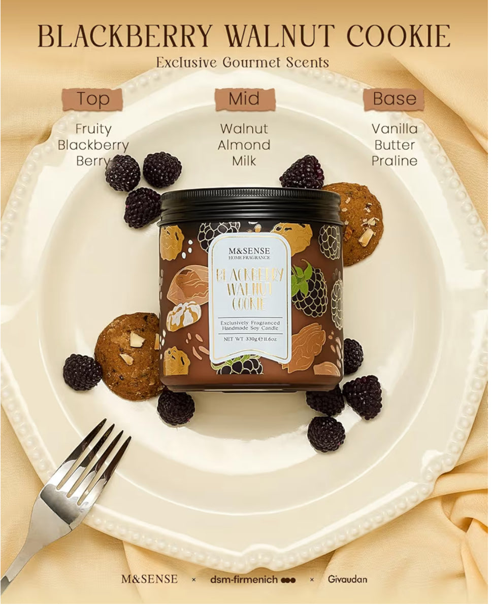 M&SENSE BlackBerry Walnut Cookie Scented Candle, Soy Wax candle, 11.6oz 70 Hours Non Toxic Slow Burn, Fruity Nutty Bakery Fragrance, Holiday Jar Candle for Home Decor, Relaxing Aromatherapy Gifts for Women