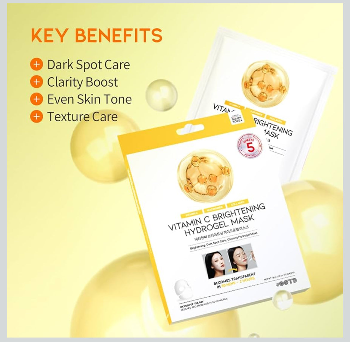#OOTD Vitamin C Collagen Glutathione Hydrating & Firming Hydrogel Sheet Mask - Radiant Glow Gel Mask and Dull Skin (5pcs)