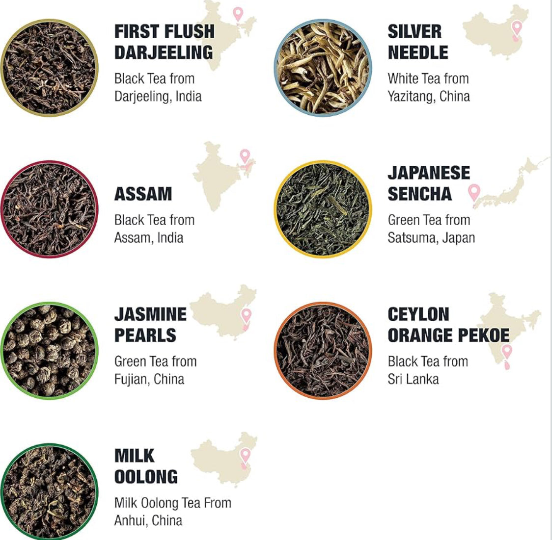 Tiesta Tea - Single Origin Tea Sampler Dry Flight Set, Loose Leaf, High to Low Caffeine, Makes Hot & Iced, Assorted Brew Sets with Green, White, Black & Oolong, 7 Resealable Sample Pouches