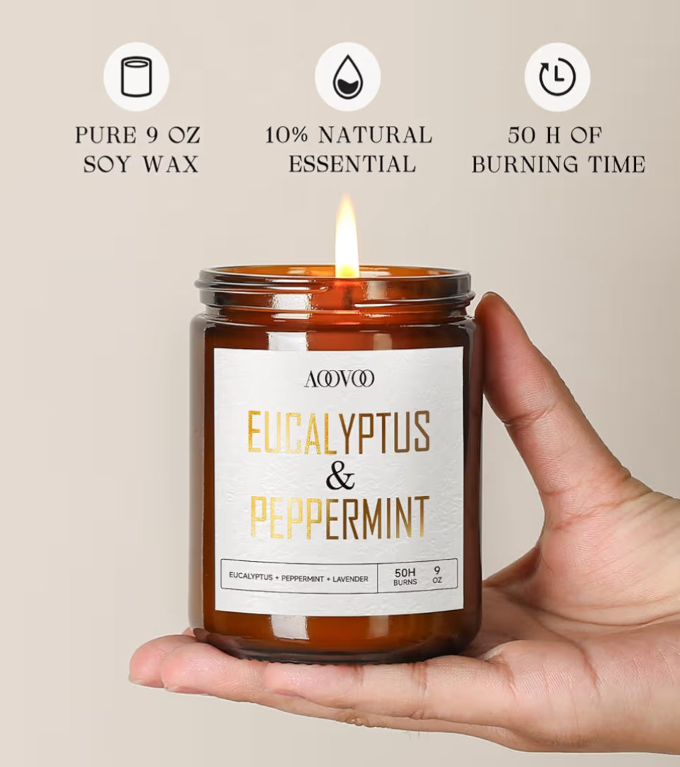 AOOVOO Eucalyptus Mint Candles - 9 oz Scented Candles, Aromatherapy Candle, Soy Candle for Home Scented