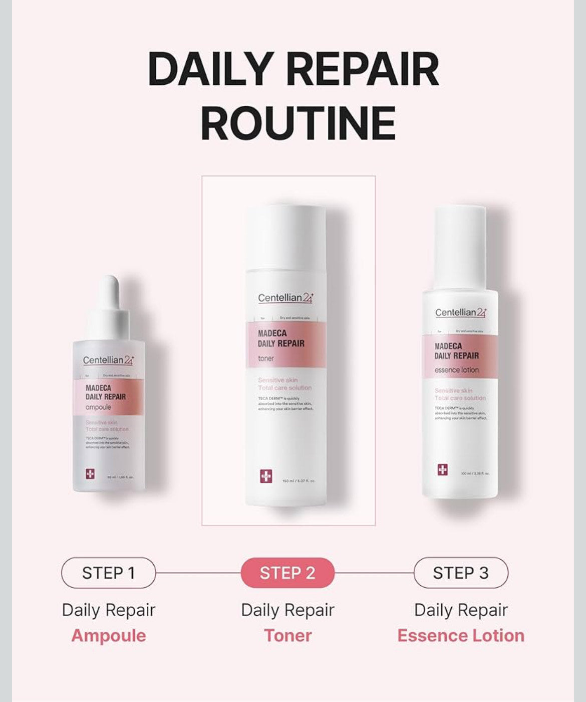 Centellian 24 Madeca Daily Repair Ampoule (Daily Soothing, 1.69fl oz) - Soothing & Hydrating Facial Serum for Sensitive Skin, Skin Barrier Repair & Fast Absorption, Korean Skin Care