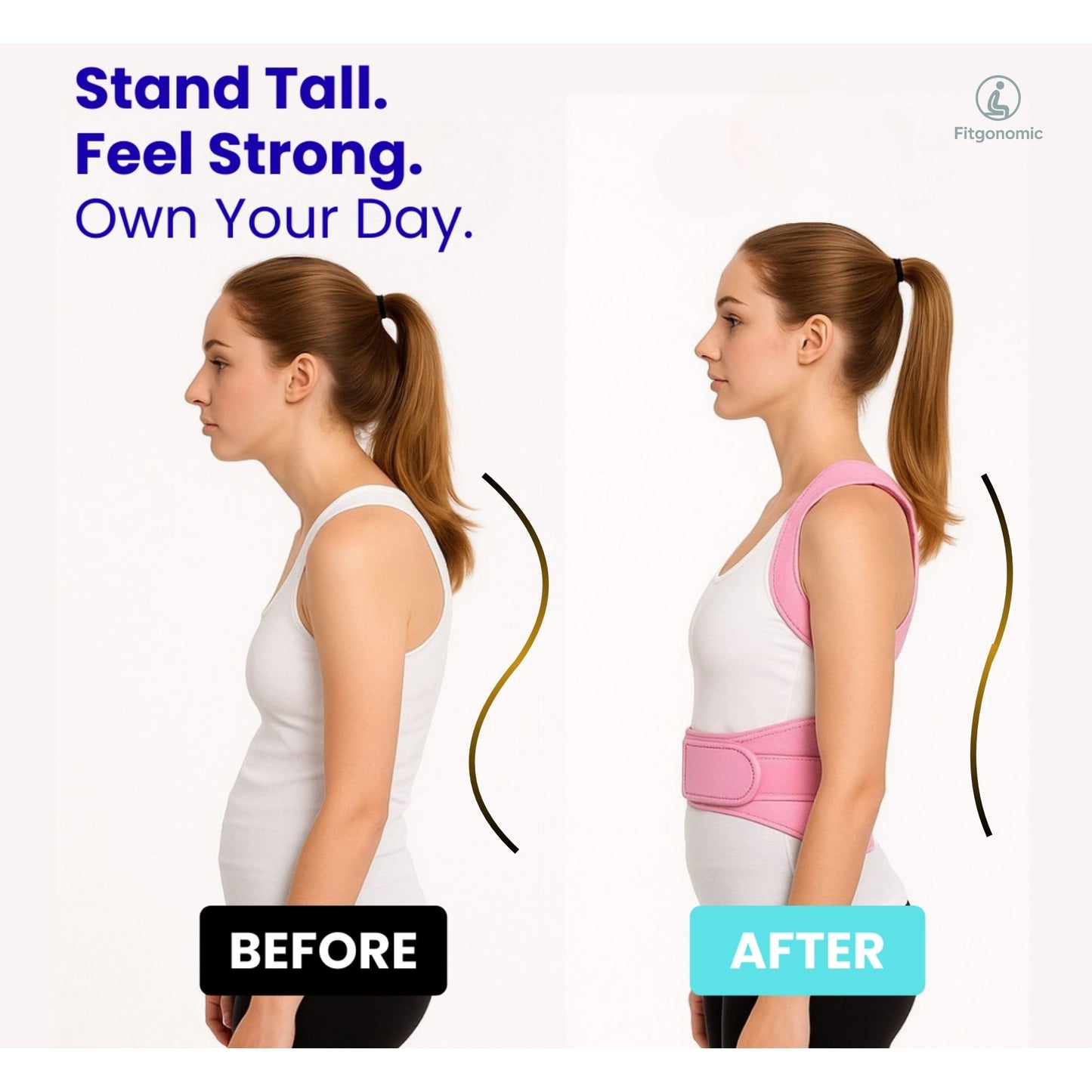 Fitgonomic Posture Corrector For Back Support, Adjustable Full Back Brace for Men & Women, Upper and Lower Back Pain Relief