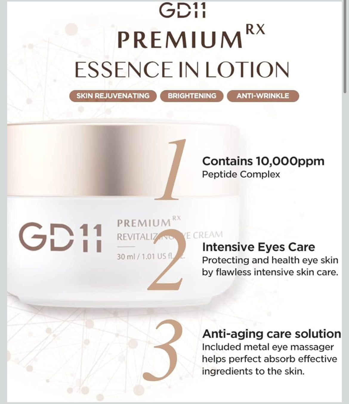GD11 Premium RX Revitalizing Eye Cream | Anti-Aging & Anti-Wrinkle Cream for Elasticity Care with Stem Cell Extract & Shea Butter | Hydrating, Soothing, and Cooling Cream with Metal Massager, 1.01 oz.