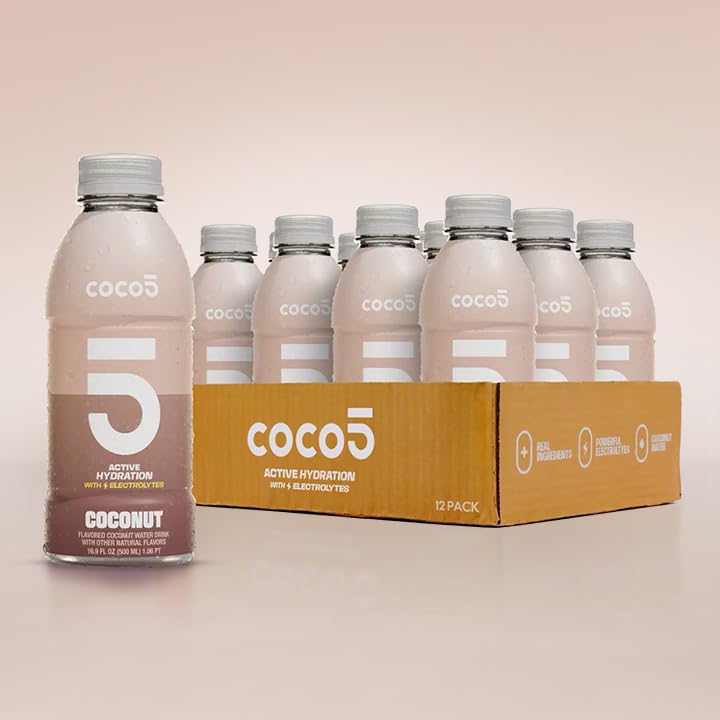 Coco5 Clean Sports Hydration Coconut Flavor | 100% Natural | 50% Less Sugar | Nothing Artificial | Non-GMO | Gluten Free | Developed by Pro Trainers for Pro Athletes | 16.9 Oz (Pack of 12)