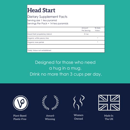 HOTTEA MAMA | Head Start | Organic White Tea & Rose Herbal Blend | Slow Release Caffeine L-Theanine | For Alertness & Brain Fog | 14 Whole Leaf Biodegradable Tea Bags (28 Cups)