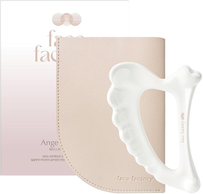 Face Factory Ceramic Angel Gua Sha Tool Face Massager - 100% Natural White Clay, Triple-Fired Ceramic Tool for Lymphatic Drainage, 6 Massage Zones, Includes Storage Pouch & Guide