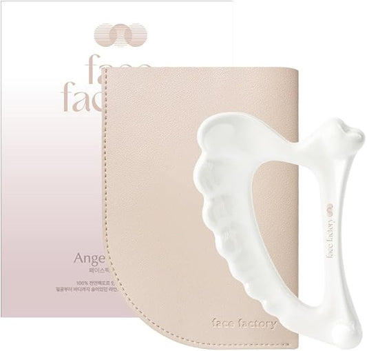Face Factory Ceramic Angel Gua Sha Tool Face Massager - 100% Natural White Clay, Triple-Fired Ceramic Tool for Lymphatic Drainage, 6 Massage Zones, Includes Storage Pouch & Guide