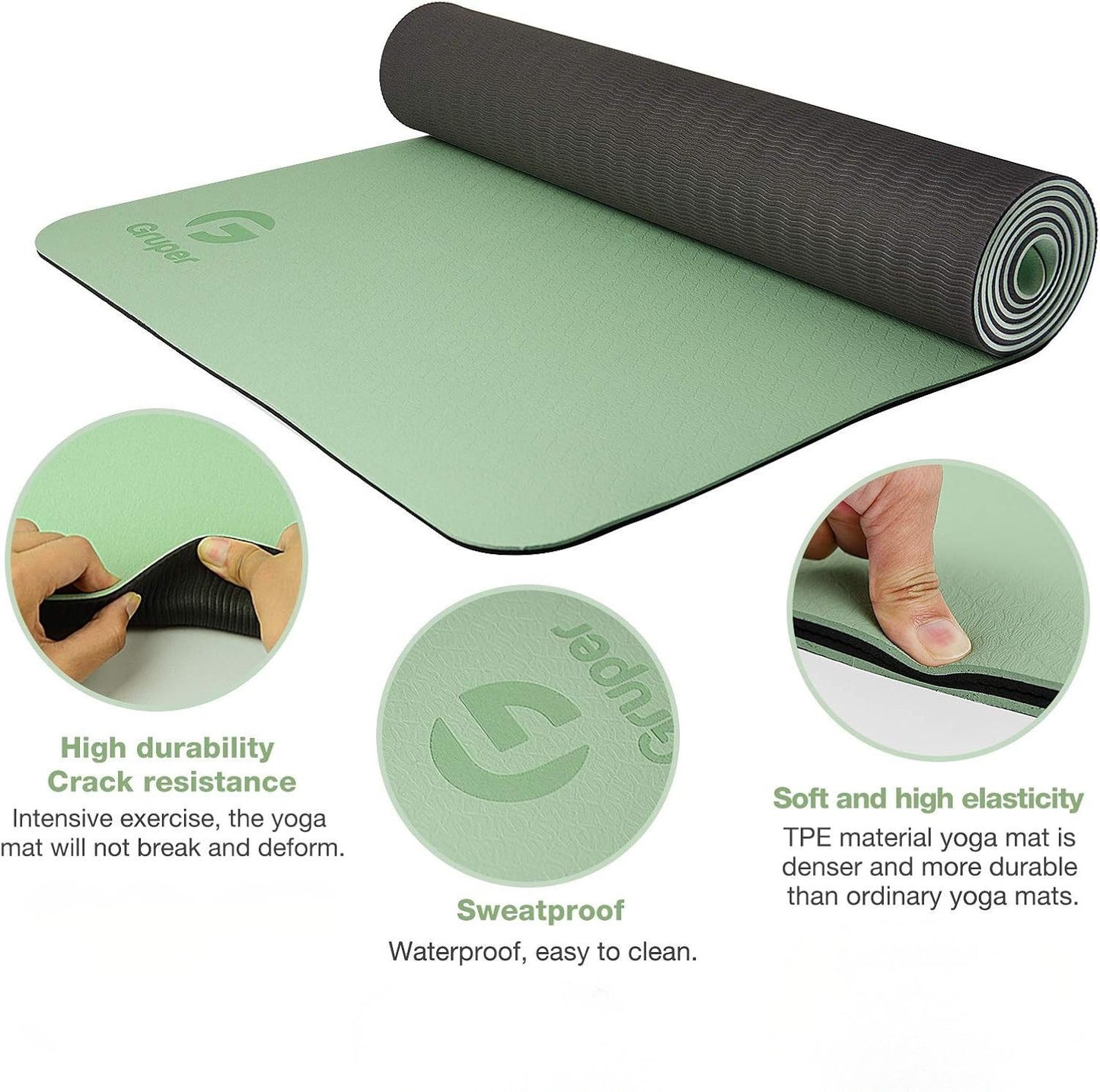Yoga Mat Non Slip, Eco Friendly Fitness Exercise Mat with Carrying Strap,Pro Yoga Mats for Women,Workout Mats for Home, Pilates and Floor Exercises (Green/Black)
