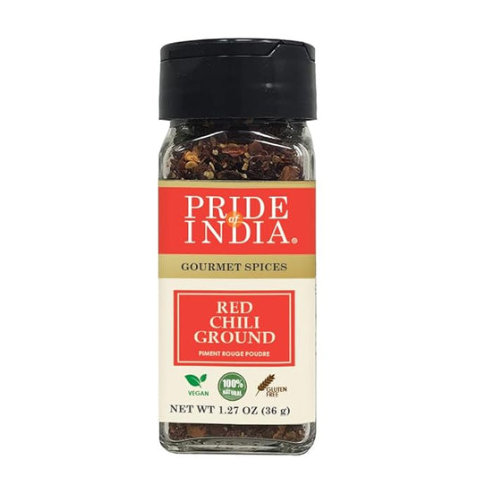 Pride of India | Red Chili Flakes 1.27 oz (36 gm) Small Dual Sifter Jar | Gourmet Spice, Culinary Must Have | Pleasant Heat, Distinct Flavor & Aroma | Sprinkle onto Pizza, Pasta, Pork, Flatbread | Easy to Store | Vegan, Non-Bioengineered