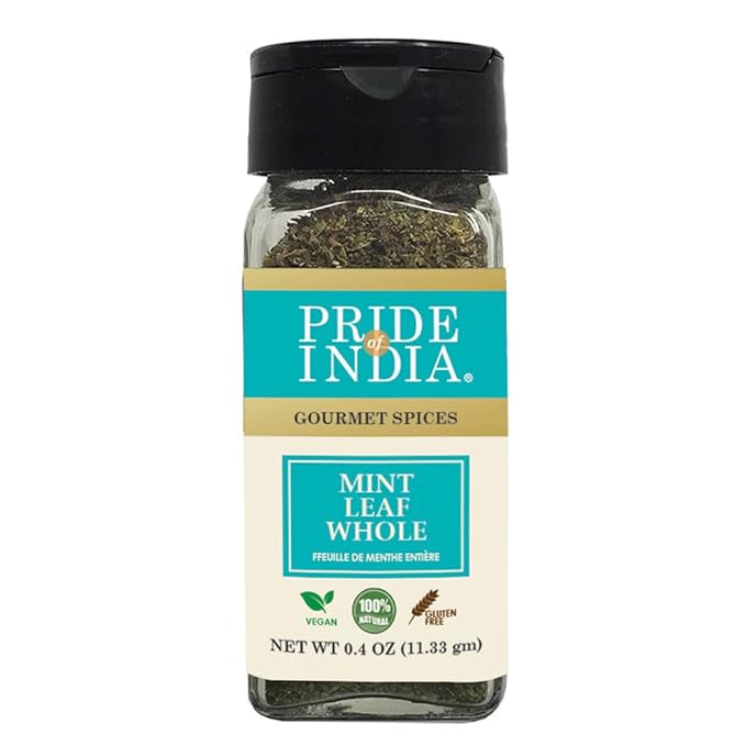 Pride of India – Mint Leaf Whole – Cut & Sifted for Convenience of Use – Good for Culinary Uses – Ideal for Tea/Beverages – Easy to Use – 1 oz. Small Dual Sifter Bottle