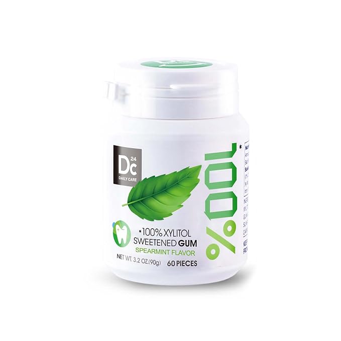 DC24 DAILY CARE 100% Xylitol Gum, No Aspartame, Sugar Free Chewing Gum, Natural Spearmint Flavor, Gluten Free, Vegan, 60 Pieces, Pack of 1