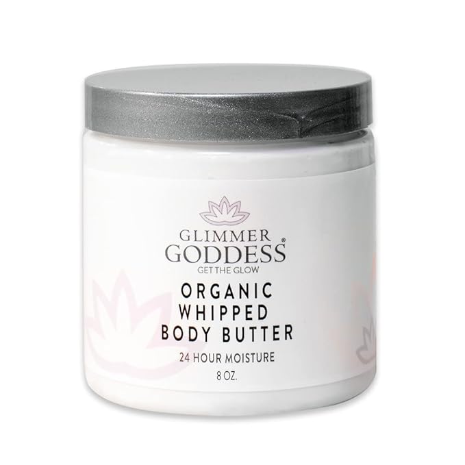 GLIMMER GODDESS Organic Whipped Body Butter- Lavender Orange, Vegan, 24 Hr Hydration, Less Stretch Marks, All Skin Types, Child-Safe, Organic, 8 oz