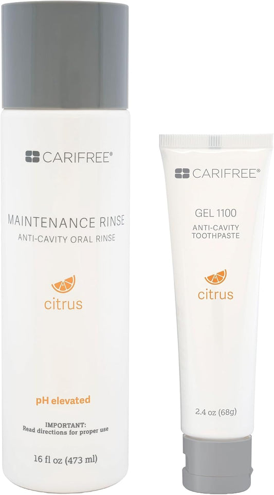 CariFree Maintenance & Prevention Kit, Citrus Flavored | Anti-Cavity Fluoride Toothpaste & Mouthwash Freshens Breath and Moistens Mouth | Dentist Recommended for Oral Care (2 Piece Set)