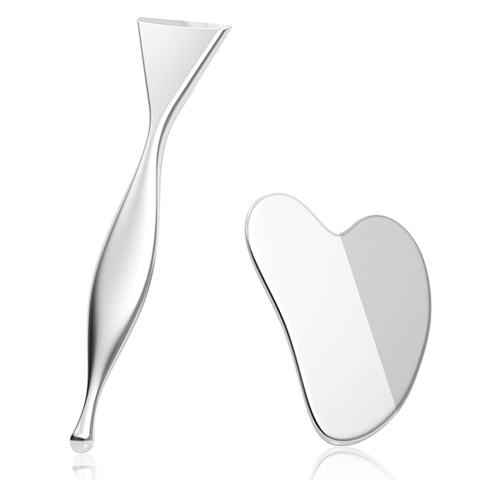 Stainless Steel Gua Sha Board & Acupressure Pen Facial Tools, Lymphatic Drainage Massager for Face, Chin & Jawline Sculpting, Skin Care Gift for Mom Women