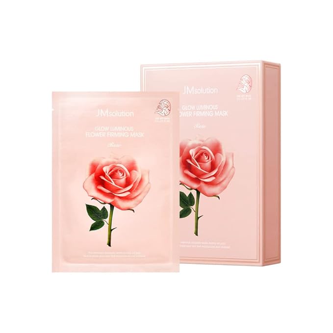 JMsolution Glow Luminous Flower Firming Mask | Rosewater & 4 Flower Extracts for Hydration, Firming & Radiance | 10 Sheets | Korean Skincare Sheet Mask for All Skin Types