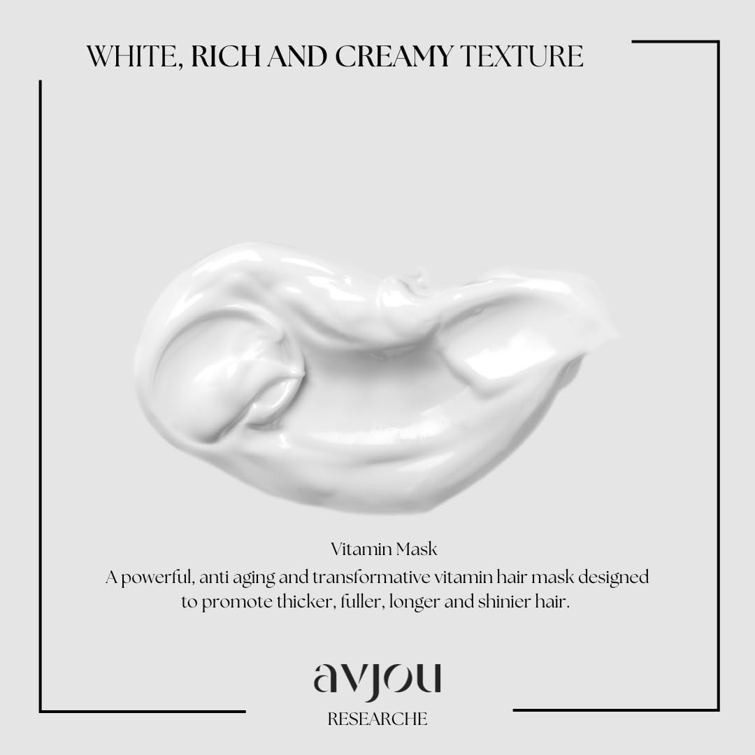 Avjou Researche™ Vitamin Mask – Supports the Look of Thicker, Fuller Hair – Vegan, Color & Keratin Safe, Hydrates & Strengthens with Redensyl™ – Designed for All Hair Types, 6 oz