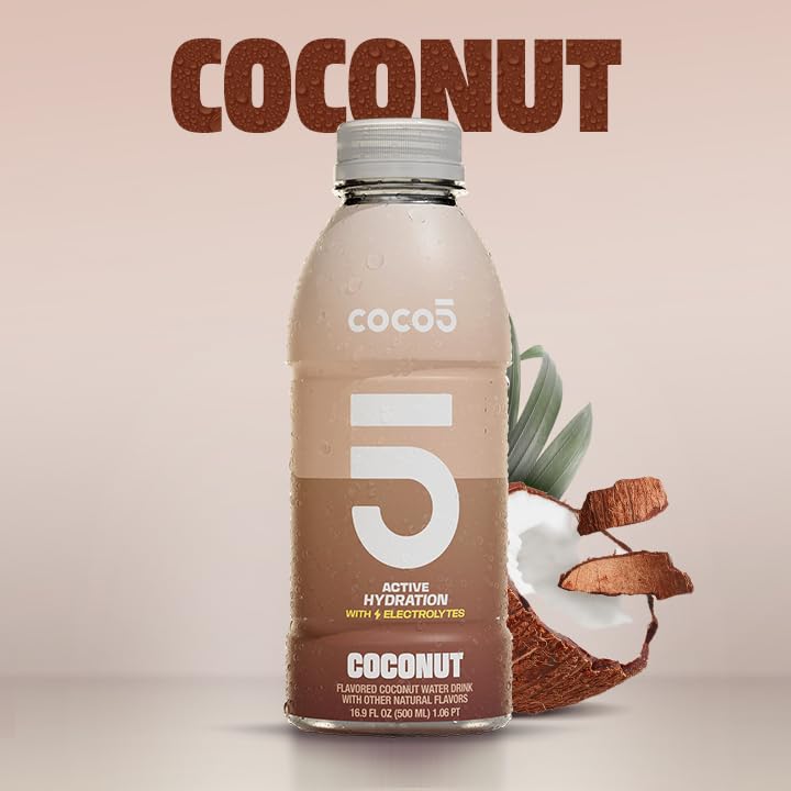 Coco5 Clean Sports Hydration Coconut Flavor | 100% Natural | 50% Less Sugar | Nothing Artificial | Non-GMO | Gluten Free | Developed by Pro Trainers for Pro Athletes | 16.9 Oz (Pack of 12)