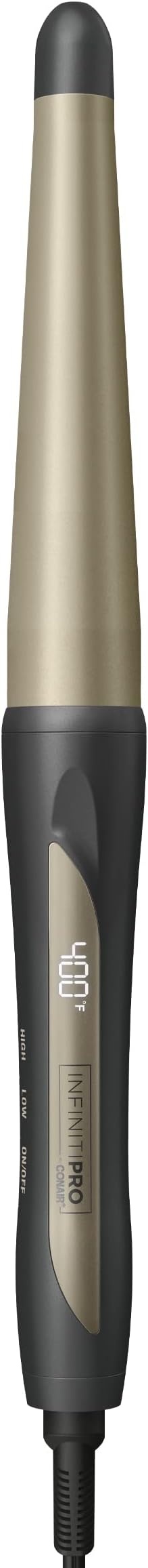 INFINITIPRO BY CONAIR Tourmaline Ceramic 1 1/4 Inch to 3/4 Inch Curling Wand, Tapered wand produces beachy waves