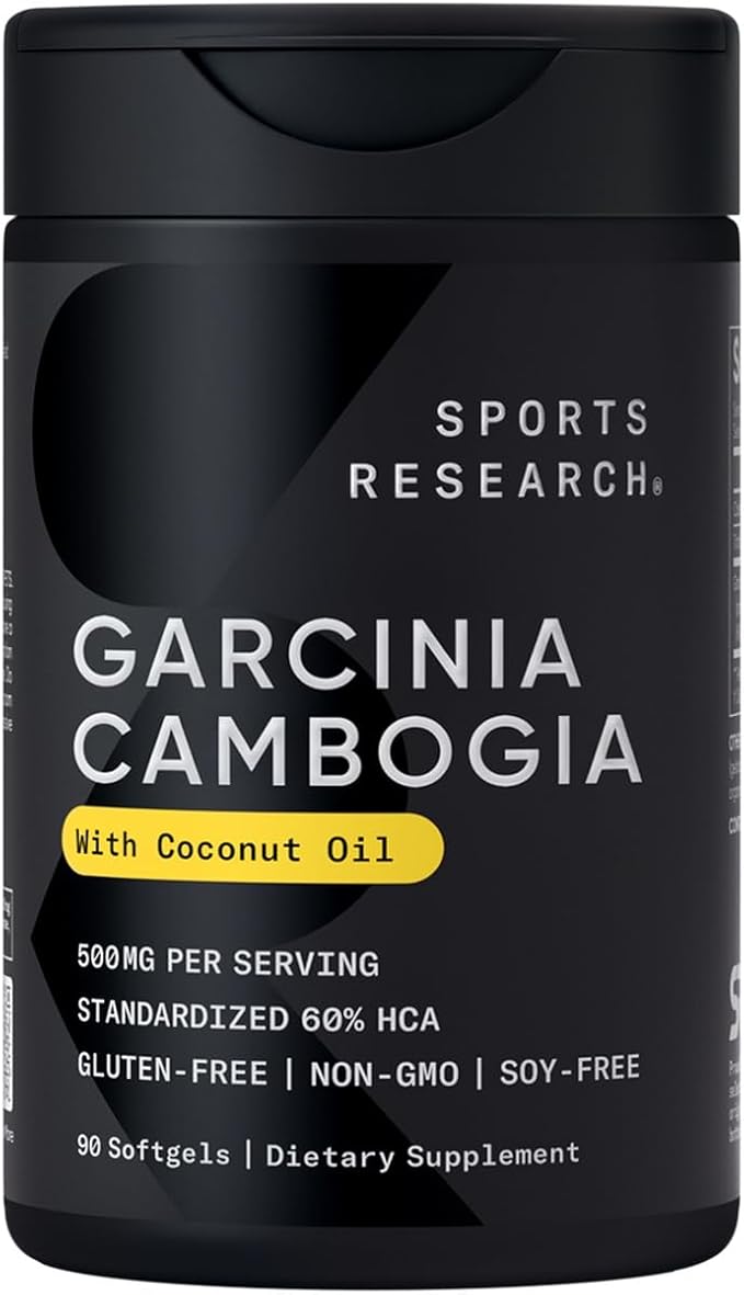 Sports Research Garcinia Cambogia Extract (60% HCA) with Extra Virgin Organic Coconut Oil | Non-GMO, Soy & Gluten Free (90 Liquid Softgels)