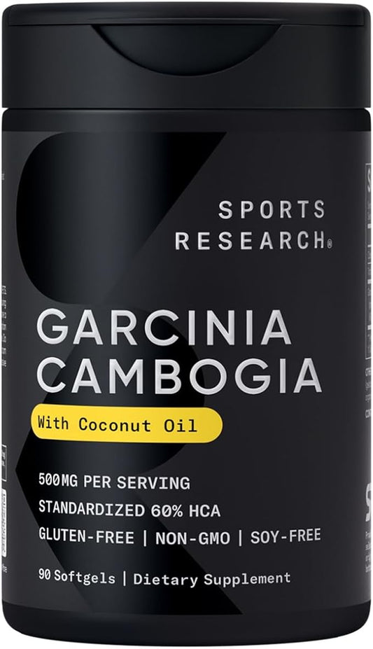 Sports Research Garcinia Cambogia Extract (60% HCA) with Extra Virgin Organic Coconut Oil | Non-GMO, Soy & Gluten Free (90 Liquid Softgels)