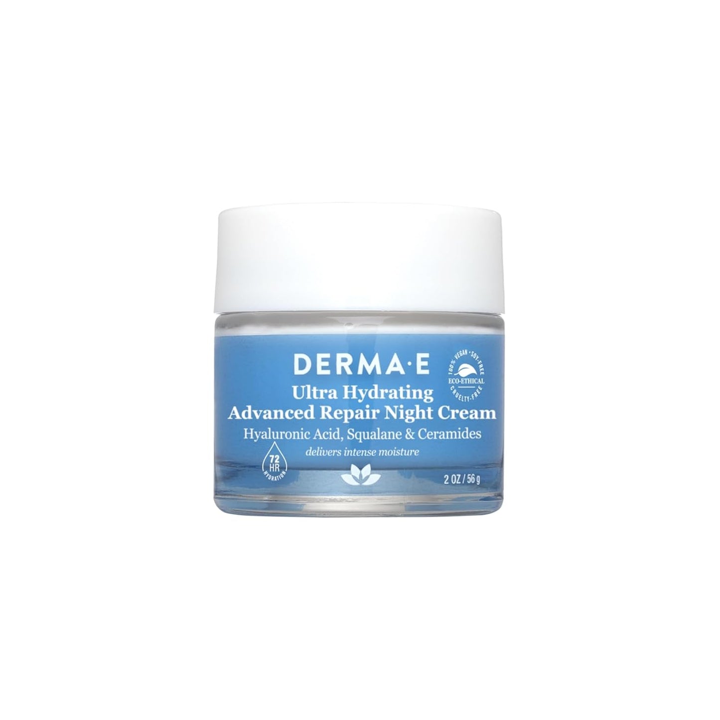 Derma E Ultra Hydrating Night Cream, Advanced Repair Overnight Face Moisturizer with Hyaluronic Acid to Replenish, Smooth and Nourish Skincare , 2 oz