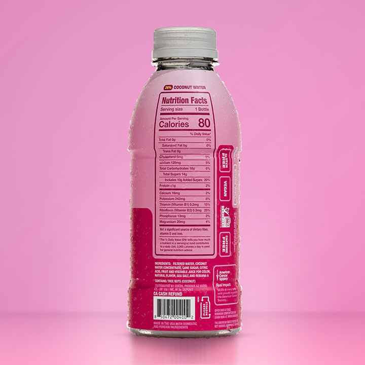 Coco5 Clean Sports Hydration Cherry Flavor | 100% Natural | 50% Less Sugar | Nothing Artificial | Non-GMO | Gluten Free | Developed by Pro Trainers for Pro Athletes | 16.9 OZ (Pack - 12)