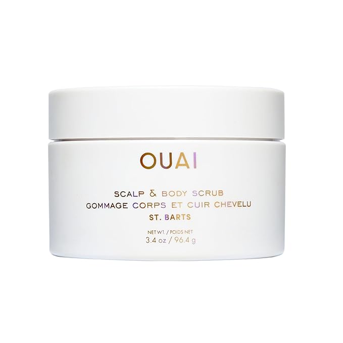 OUAI Scalp & Body Scrub, St. Barts Travel Size - Exfoliating Body Scrub with Sugar & Coconut Oil Blend for Smooth, Moisturized Skin - Gentle Scalp Exfoliator for Removing Product Build Up (3.4 oz)