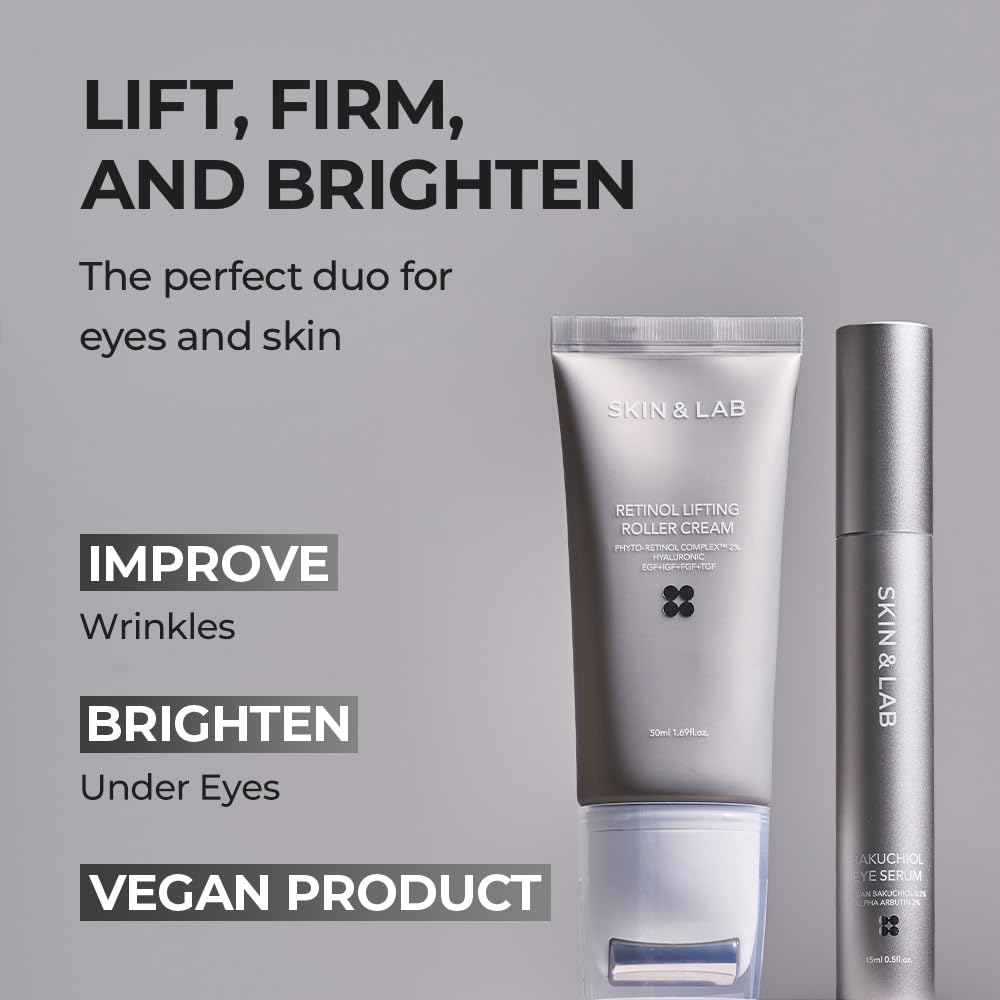 [SKIN&LAB] Anti-aging Rollers Duo Set, includes Bakuchiol Eye and Retinol Lifting Roller, Korean Vegan Skincare Gift Set, Gift for women, Christmas skincare gift set