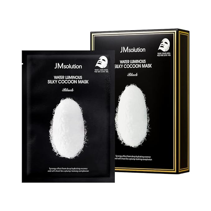 JMsolution Water Luminuous Silky Cocoon Black Mask - Korean Skincare Facial Mask - Silkworm extract amino acid -Nutrition and Moisturization Synergy - 10 sheets for a sensitive skin